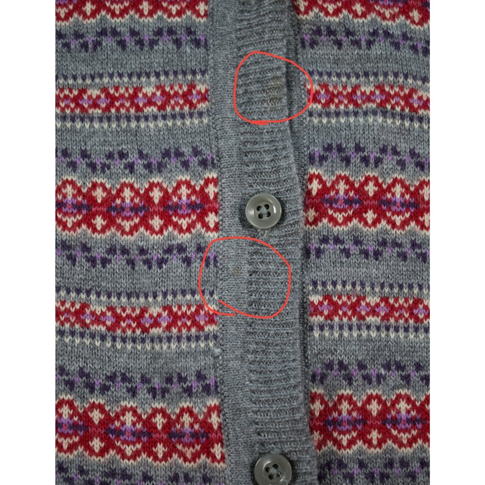 G.H. Bass Fair Isle Cardigan Sweater Gray Red Knit Button Front L Flawed - Picture 10 of 10